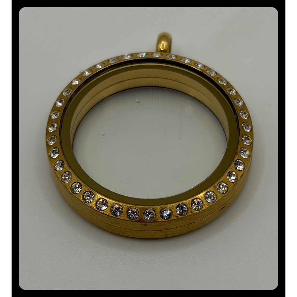 Origami Owl Floating Locket Pendant Large Gold Crystal Memory Jewelry 30MM